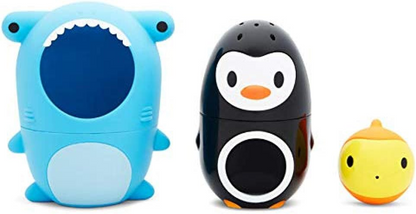 MUNCHKIN Sharky & Pals 3-in-1 Badespielzeug Fisch, Pinguin, Hai