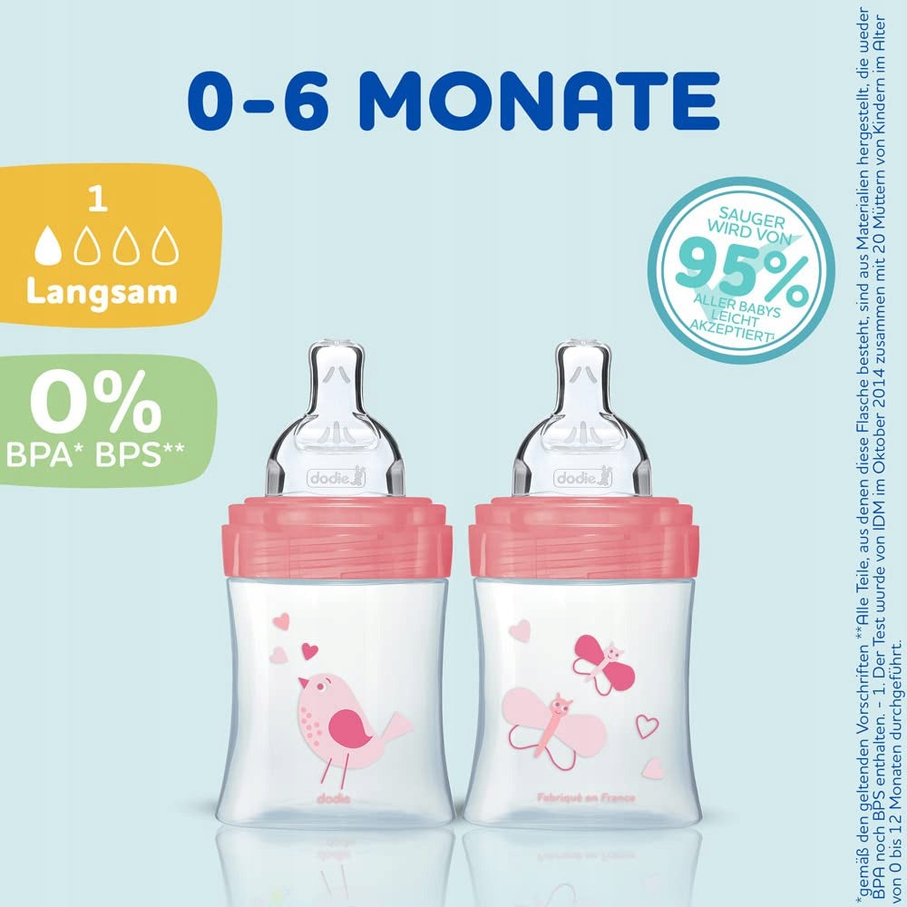 DODIE zestaw startowy dla dziewczynki BUTELKI + akcesoria, butelki 0-6 miesięcy, BPA free