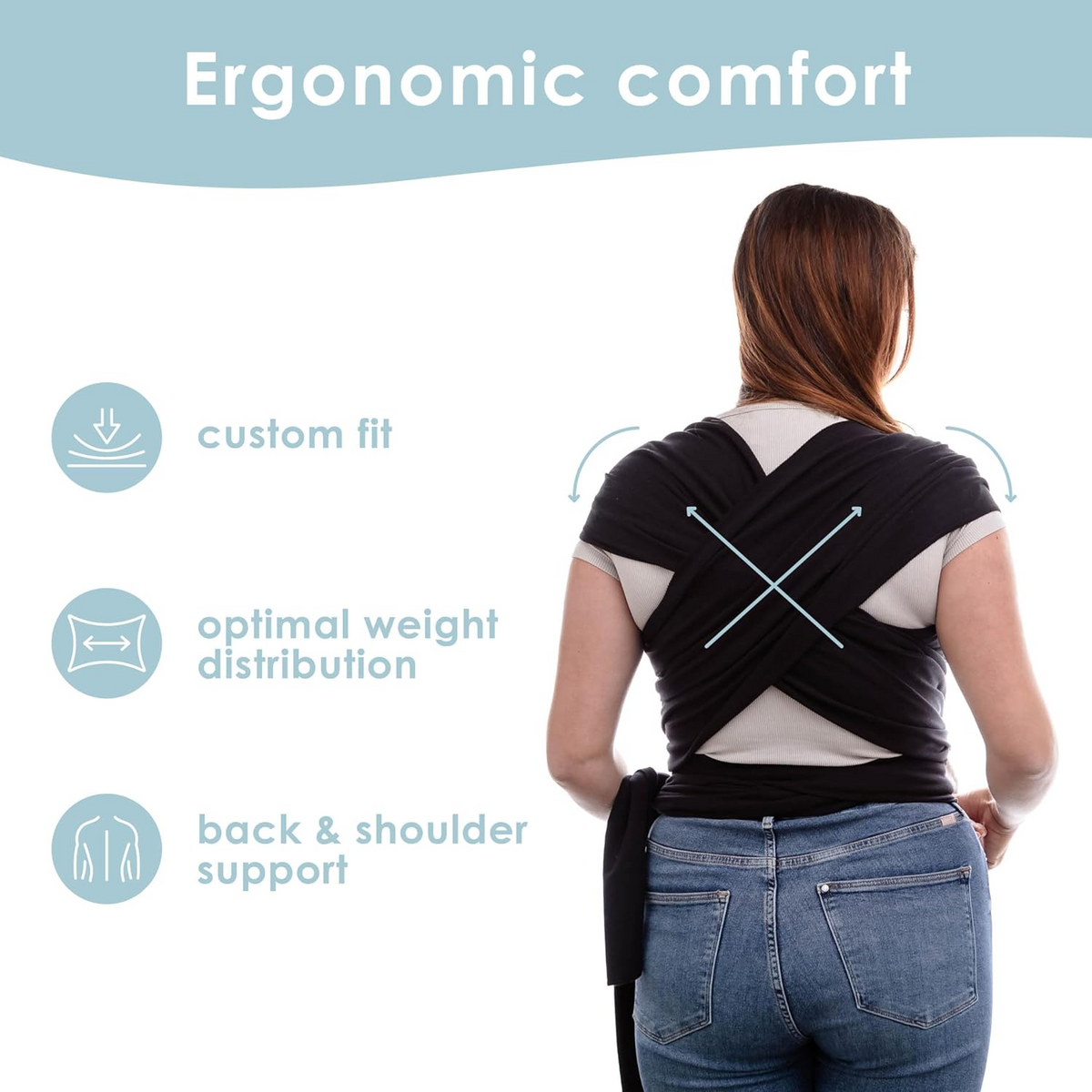 SLEEPY WRAP chusta elastyczna do noszenia, czarna, ergonomic comfort, custom fit i wsparcie pleców