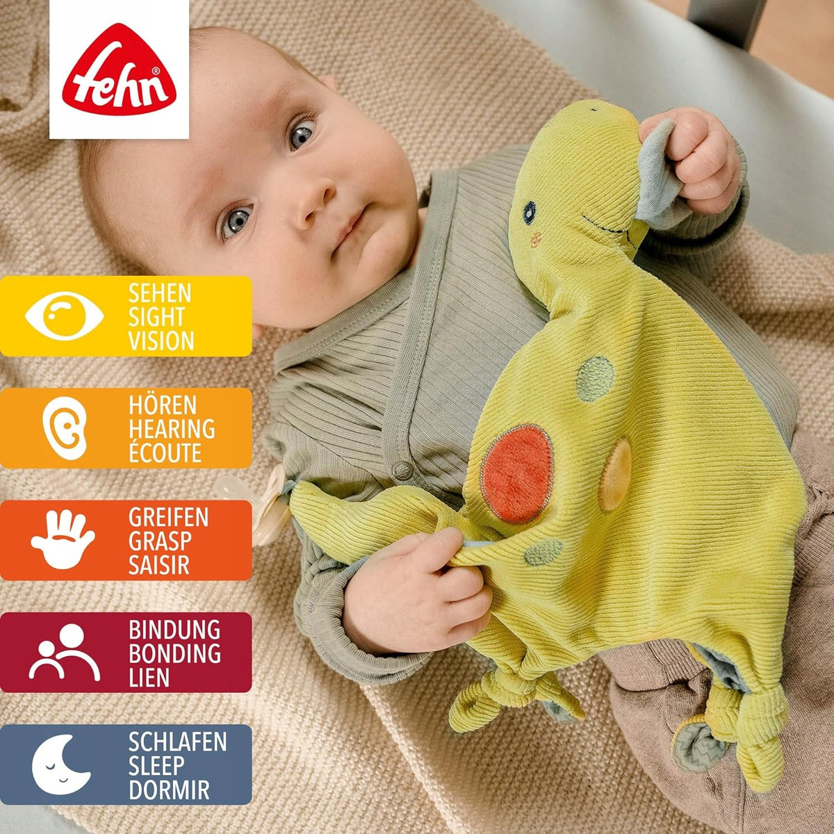 FEHN Happy Dino Schnuffeltuch DINO 30 cm Schnullerhalter