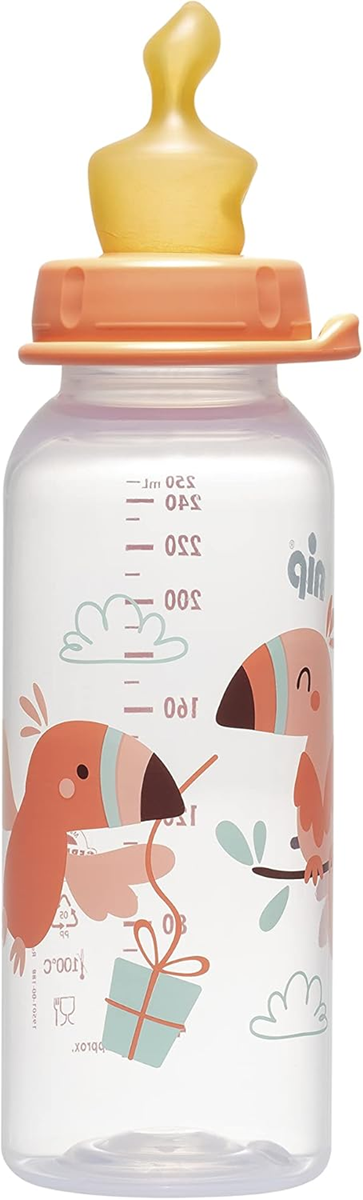 NIP Latexflasche mit Sauger Größe M mittlerer Durchfluss 240 ml